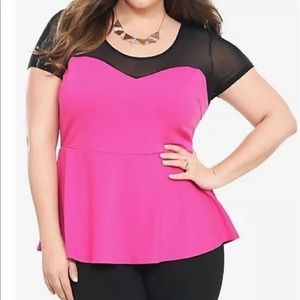 TORRID Pink & Sheer Black Peplum Top Women’s 2X